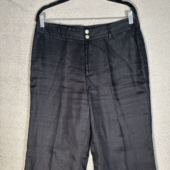 Lauren Ralph Lauren Women Size 12 100% Linen Dress Pants Navy Blue Pleated Front - Picture 2 of 10